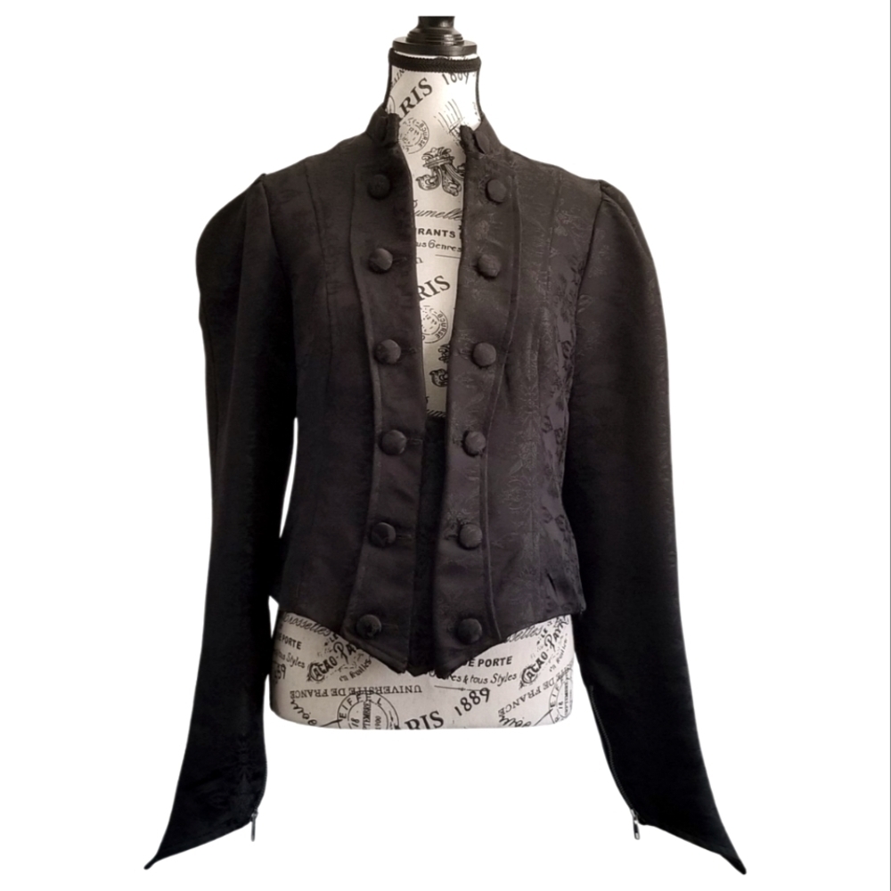 Y2K Black Lip Service Military Napoleon Jacket Brocade Blazer Size Large